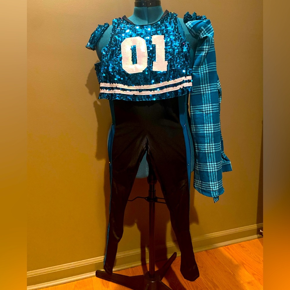 4 piece Weissman IC black and blue dance costume.